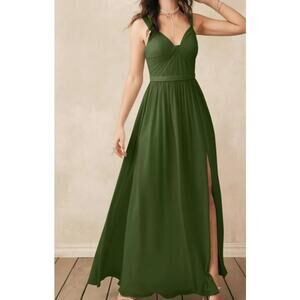 AW BRIDAL 8 M green olive Lorene wedding bridesmaid party maxi dress NEW B20